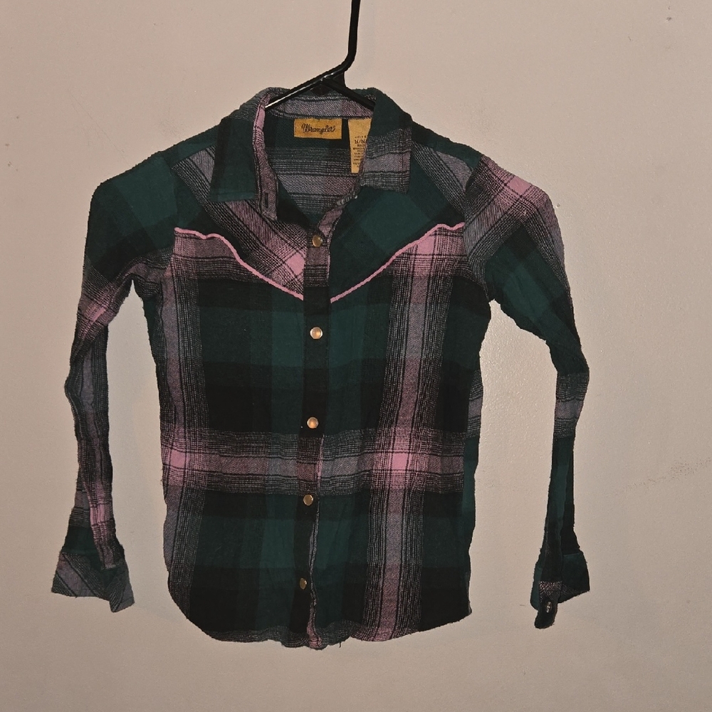 Wrangler Green and Pink Button Down Shirt